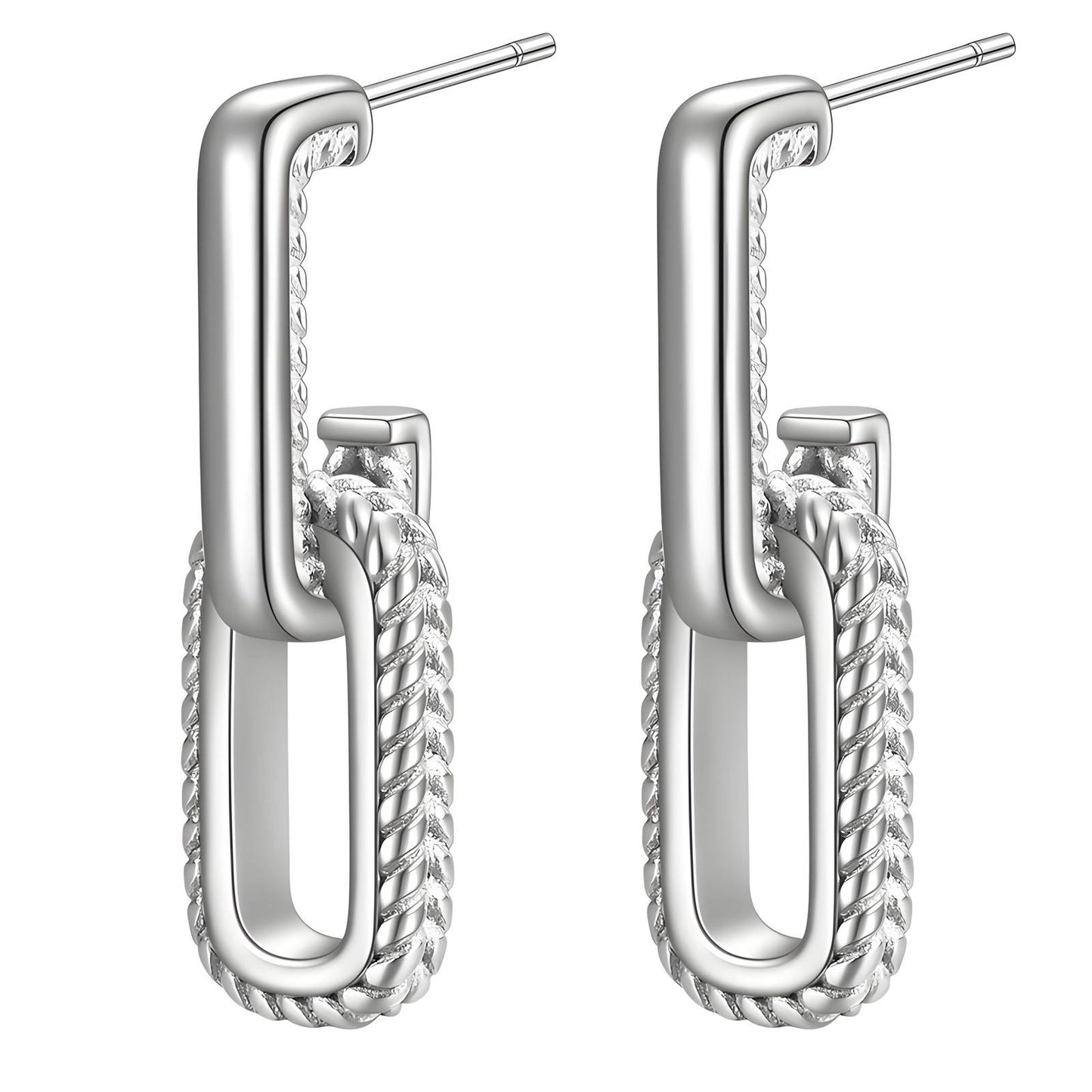 Silver rope square drop earrings