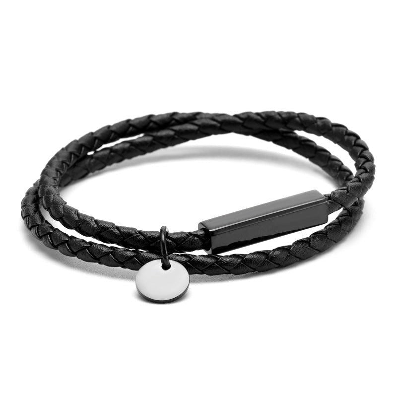 Black, PU and Titanium Unisex Bracelet
