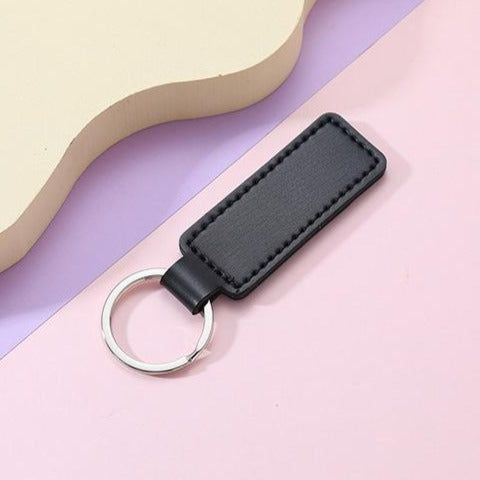Black PU Leather Plain Keyring
