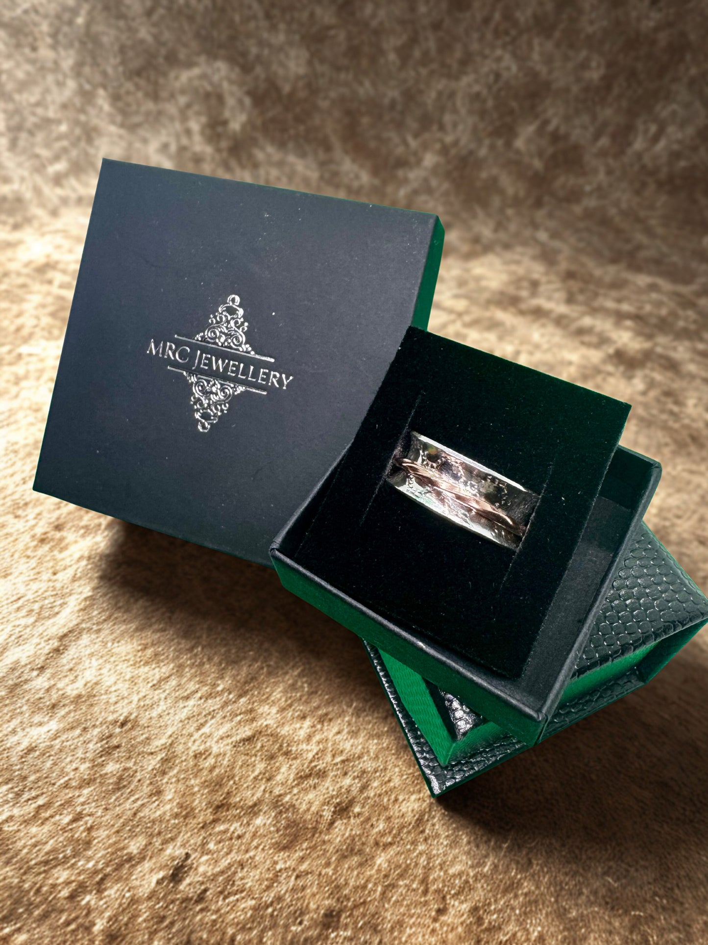 Textured Silver and Copper Spinner Ring