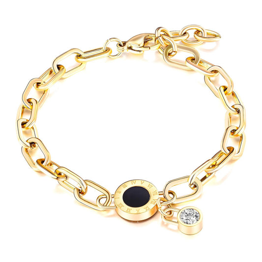 18K Gold Plated Link and Gem Disc Bracelet