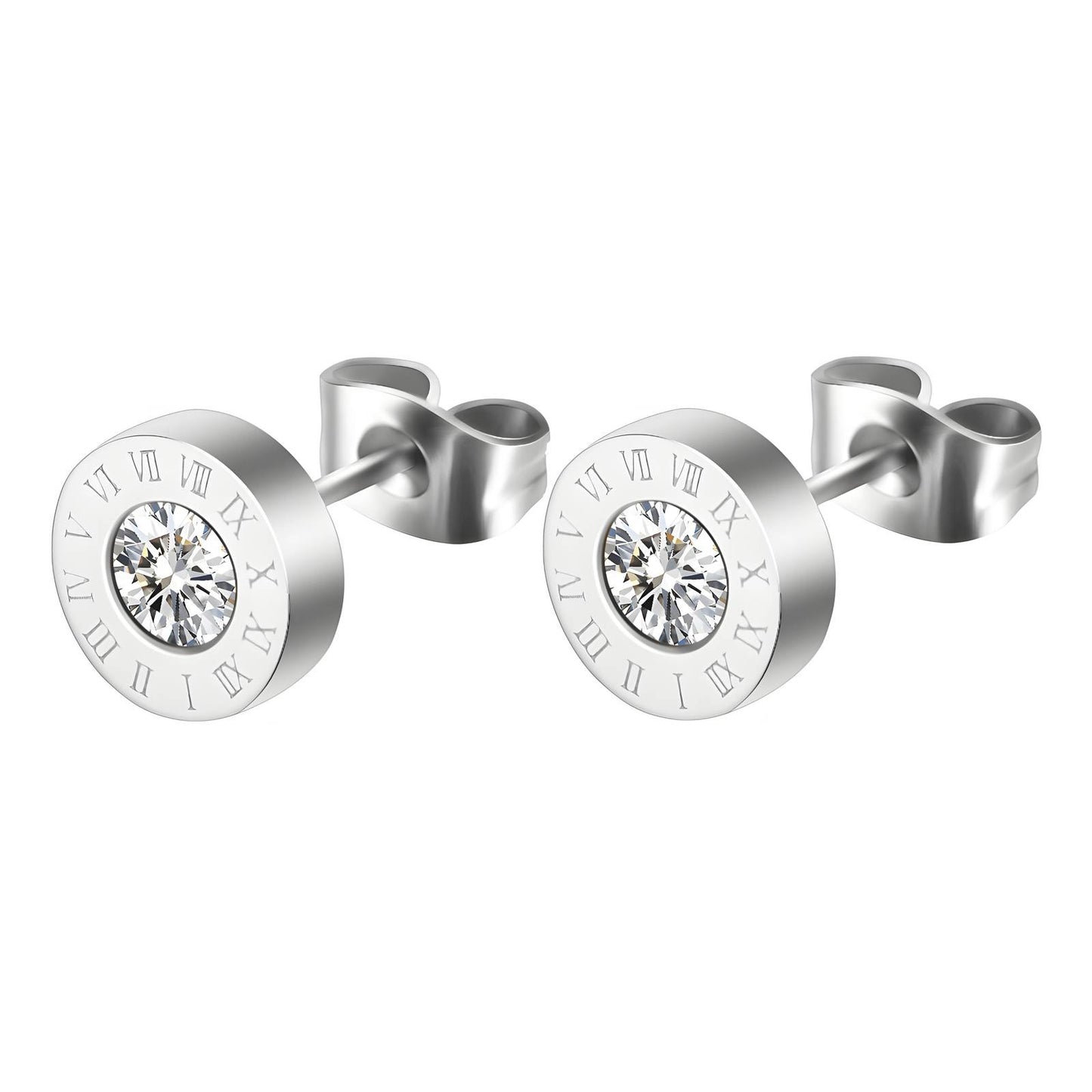 Silver and CZ Studs with Roman Numeral design