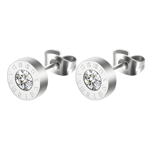 Silver and CZ Studs with Roman Numeral design
