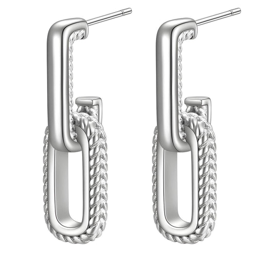 Silver rope square drop earrings