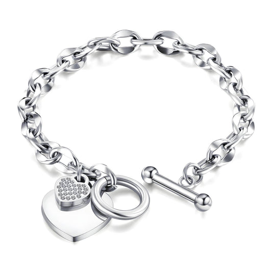 Stainless Steel, Crossbar Heart Bracelet