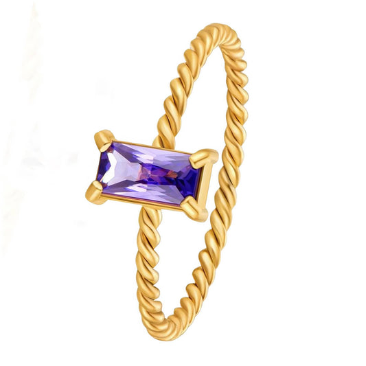 18K Gold plated 'Amethyst' CZ twist Ring