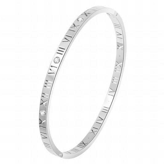 Roman Numerals Silver steel Bangle