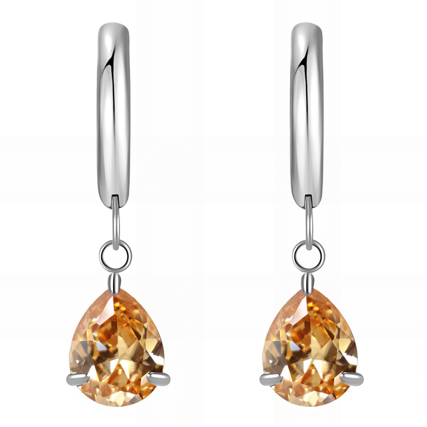 Silver and 'amber' CZ drop earrings