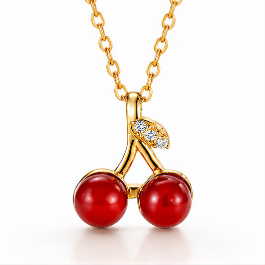 "Cherry" Necklace, 18K Gold Plated Steel