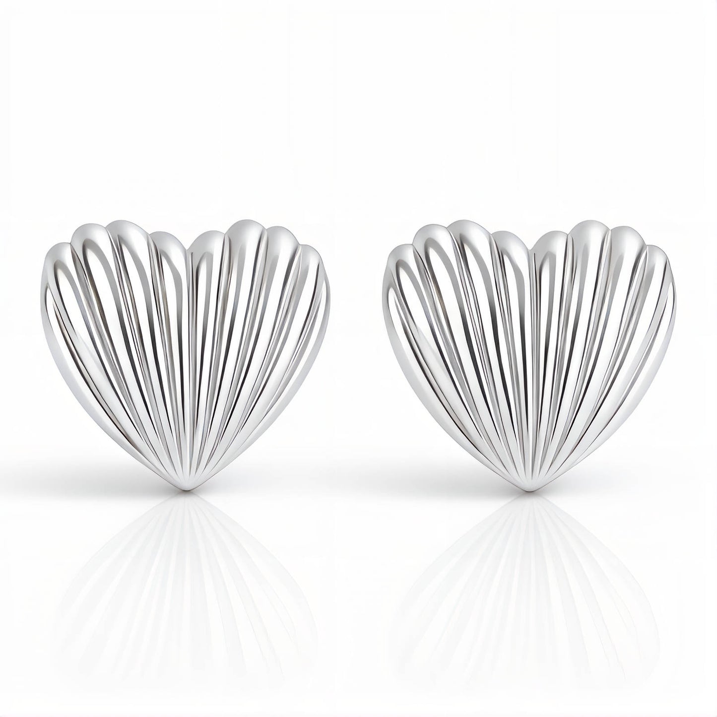 "Clamshell Hearts" Earrings, Stainless Steel