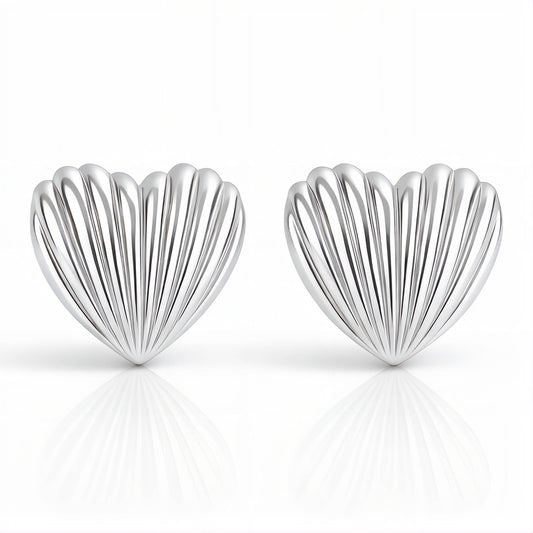 "Clamshell Hearts" Earrings, Stainless Steel