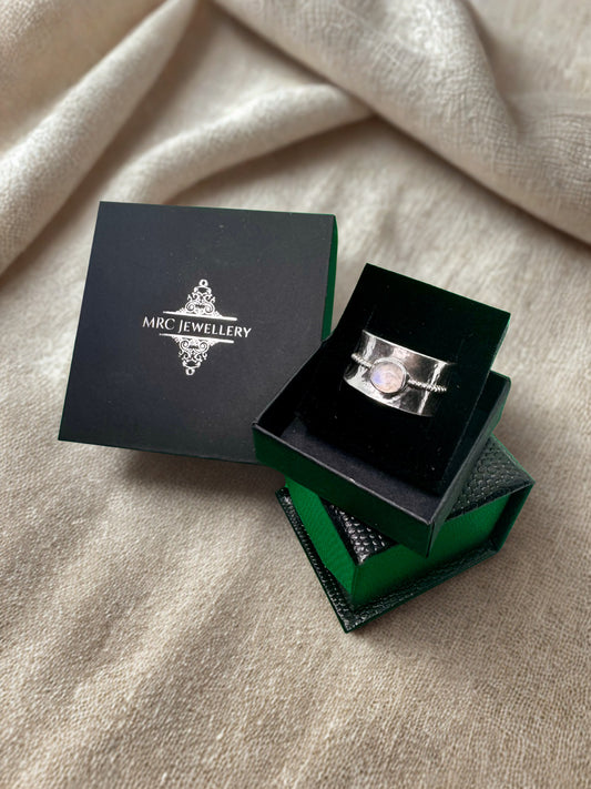 Dual Band Silver and Moonstone Ring